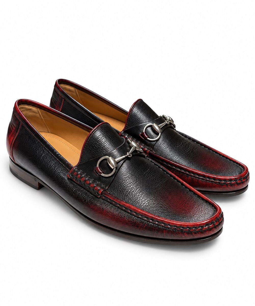 Gucci Black Cherry Ombré Burnished Leather Horsebit Loafers Men's 41E 8
